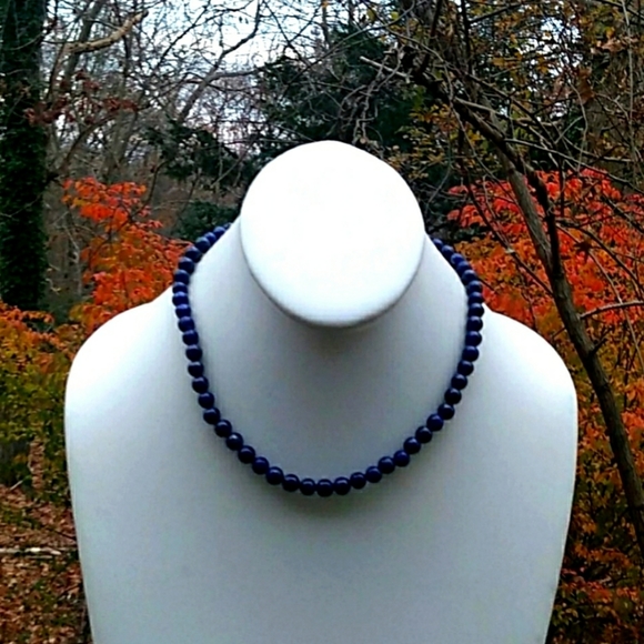VINTAGE ESTATE 14K Gold High Quality Lapis Lazuli Choker Necklace - Picture 13 of 14
